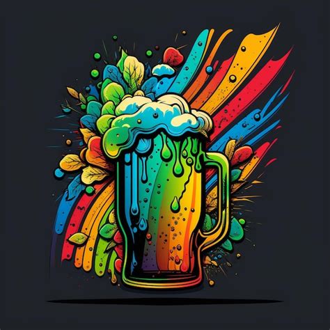 Un dibujo colorido de una jarra de cerveza con un diseño de colores del