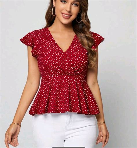 Blusa Roja Manga Mariposa Con Estampado De Corazones LDL Moda