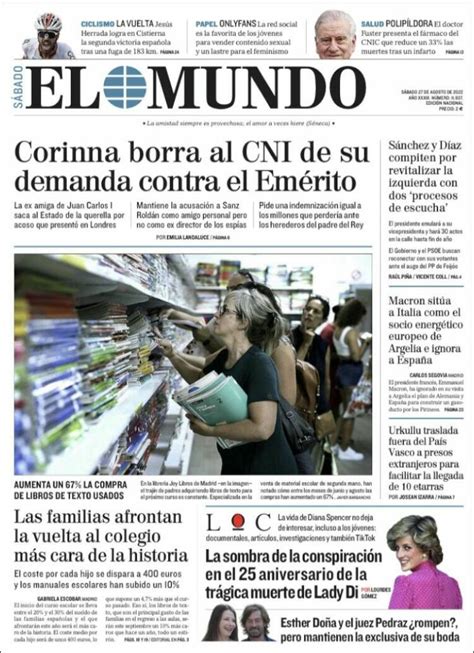 Portada Del Diario El Mundo Del Día 27082022 News Europa