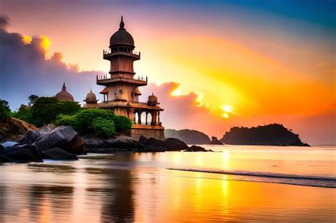 Premium Ai Image Sunset Background Building