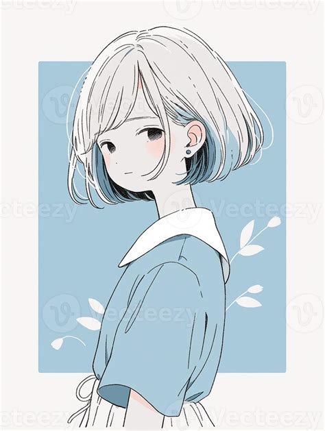 anime girl with short hair and blue dress with white collar. generative ai. 28402813 Stock Photo ...