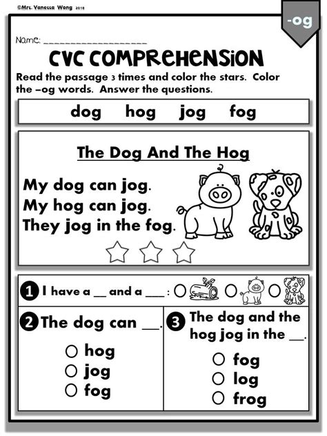 Phonics Worksheets Cvc Comprehension Early Readers Etsy