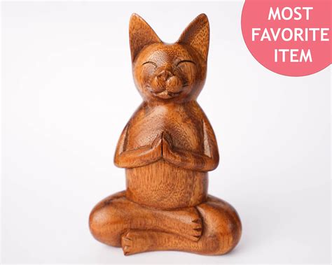 Yoga Cat Statue Cat Figurine Yoga Cat Sculptures Wood Carving Etsy