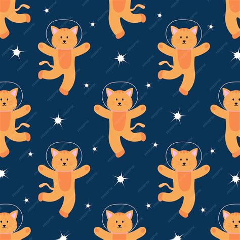 Premium Vector Cute Space Cat In Seamless Pattern