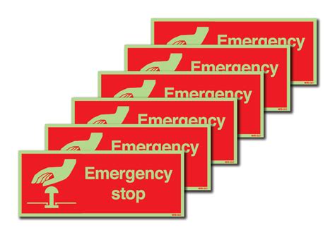 6 Pack Nite Glo Photoluminescent Emergency Stop Signs Seton