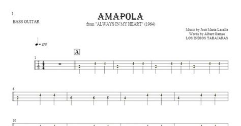 Amapola Tablature Rhythm Values For Bass Guitar PlayYourNotes