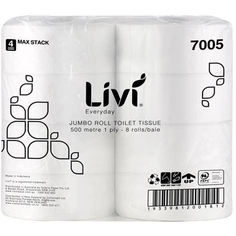 Cleaning Livi Basics Toilet Paper Rolls 1 Ply Jumbo Roll 500m Pack Of