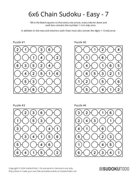 Printable 6x6 Easy Chain Sudoku Puzzles