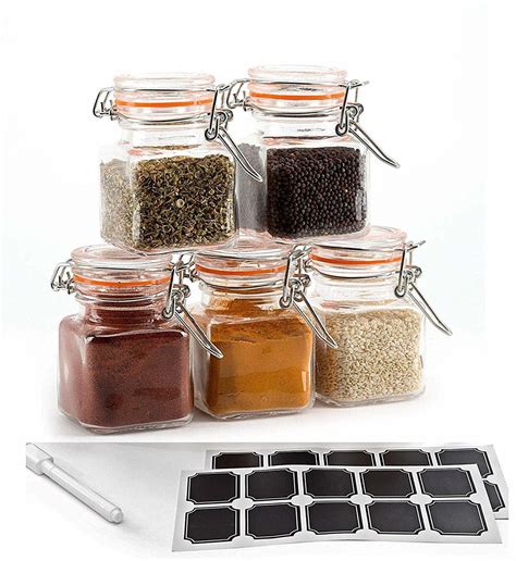 12 Pack 34 Ounce Mini Square Glass Spice Jar