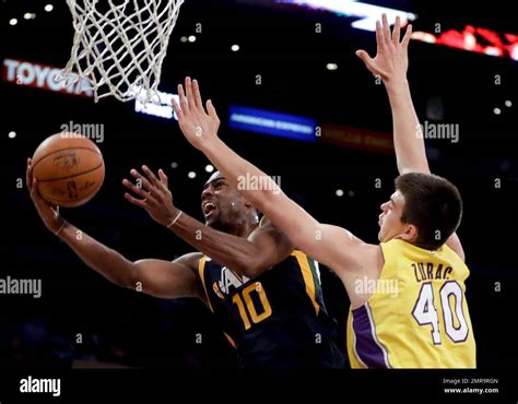 Utah Jazz Guard Alec Burks Left Shoots Around Los Angeles Lakers