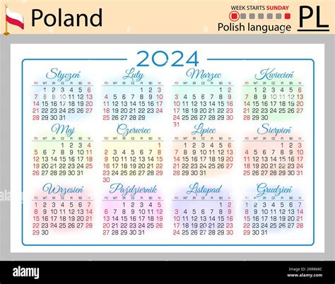 Polish Horizontal Pocket Calendar For 2024 Two Thousand Twenty Four