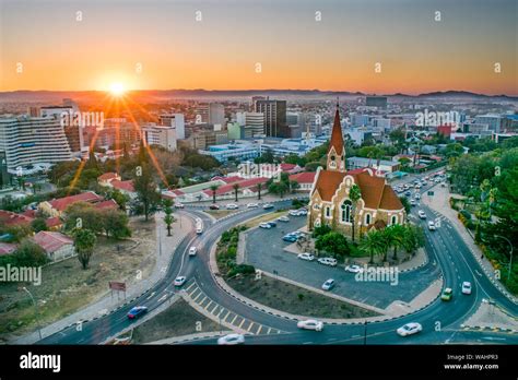 Aerial View of Windhoek: Namibia's Capital City at Sunset Stock Photo ...