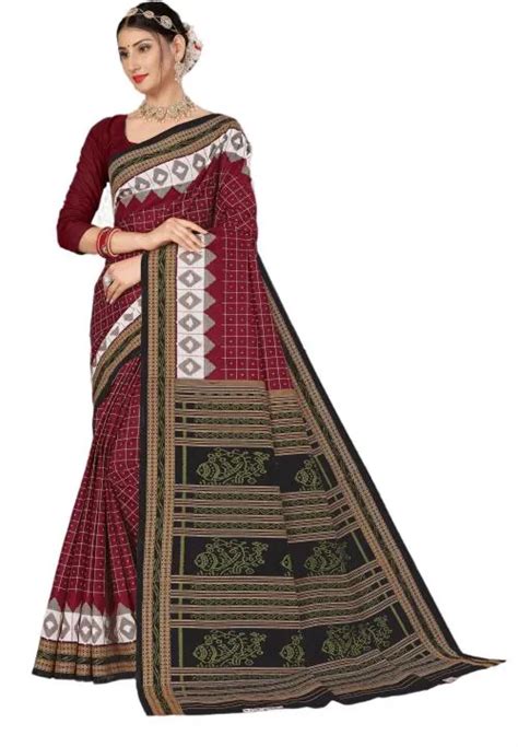 Buy Ethnic Odisha Handloom Women Maroon Digital Print Pure Cotton