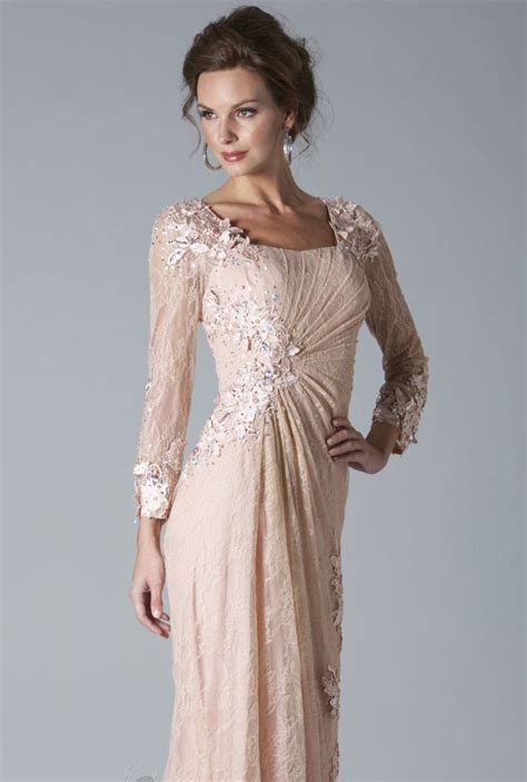 Gorgeous Pink Dress For Mothers Brides Long Sleeve Formal Dresses Evening Beads Lace Mother Of