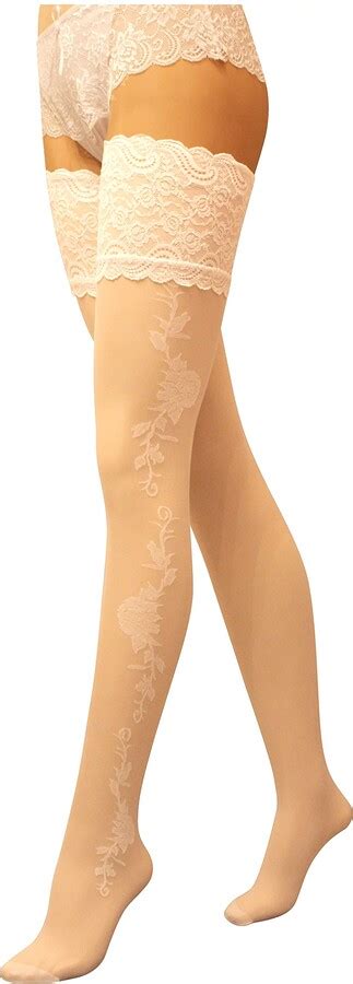 JUST BEAUTY TOUCH Sensuous 13 Cm Deep Lace Top Patterned Hold Ups