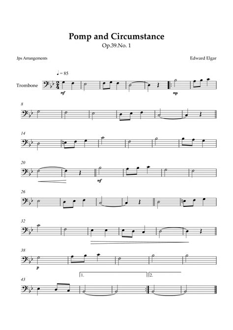 Pomp And Circumstance For Trombone By Edward Elgar Trombone Solo Digital Sheet Music Sheet