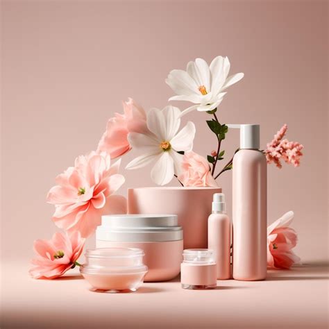 Premium Photo Beauty Products With Pink Flowers On A Soft Pink