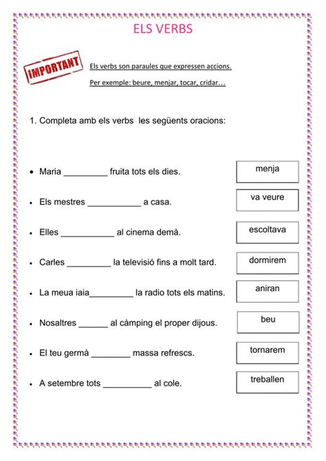 Spanish Worksheet With Words And Pictures To Describe The Verbs In This