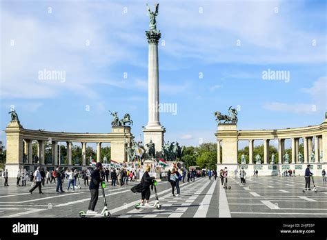 Budapest Hungary May 2019 Groups Of Tourists Visit Millennium