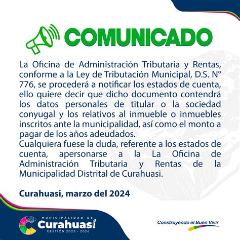 Comunicado Informes Y Publicaciones Municipalidad Distrital De Curahuasi Plataforma Del