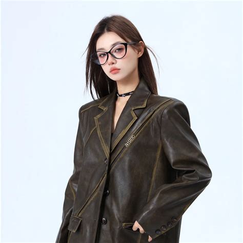 Women S Autumn Winter British Style Short Pu Leather Blazer Coat Retro