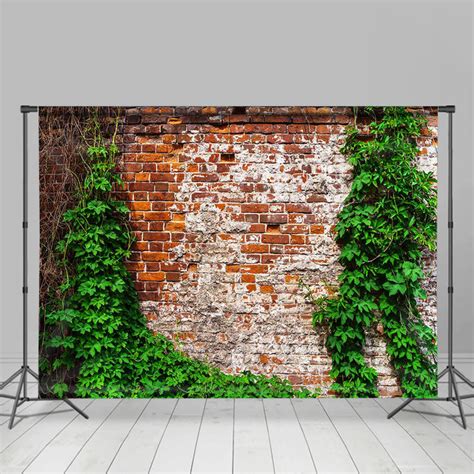 Ivy Green Leaves Vintage Red Brick Wall Backdrop Lofaris