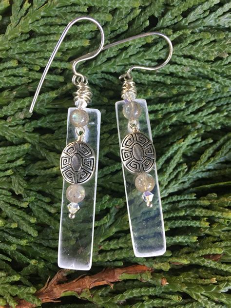 Selenite Earrings With Labradorite Sterling Silver