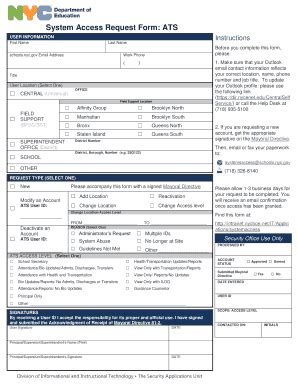 Fillable Online Schools Nyc System Access Request Form Ats Fax Email