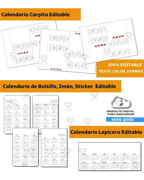 Kit Imprimible Calendarios Mega Pack Editable Almanaque