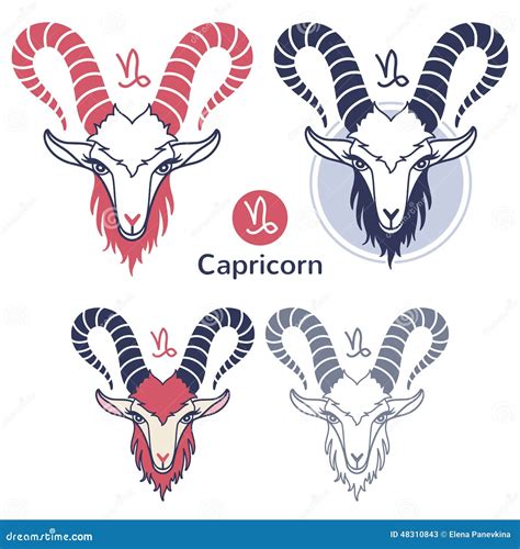 Capricorn Zodiac Sign Set Stock Vector Illustration Of Drawing