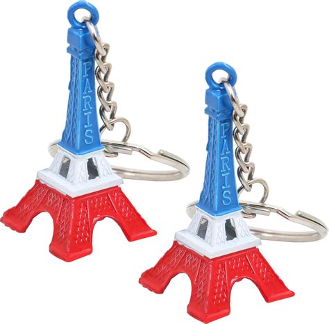 TRIXES Set Of 2 Tricolour Novelty Eiffel Tower Keychain Pendants Red