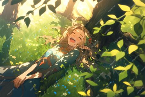 Premium Photo Anime Girl Laying In The Grass With Her Eyes Closed