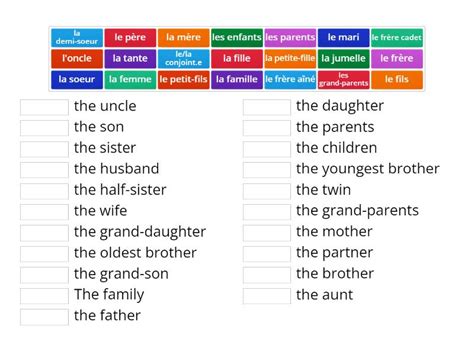 La Famille Vocabulaire Match Up