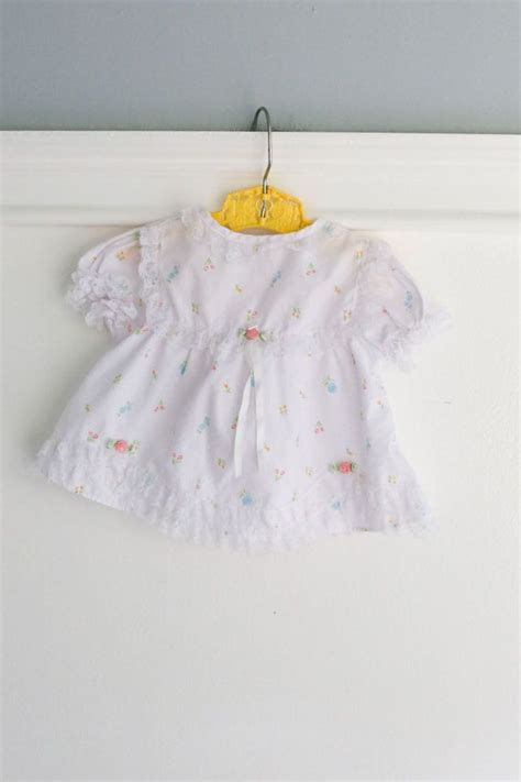 0 3 Months Vintage Baby Dress White Floral Print With Lace Etsy