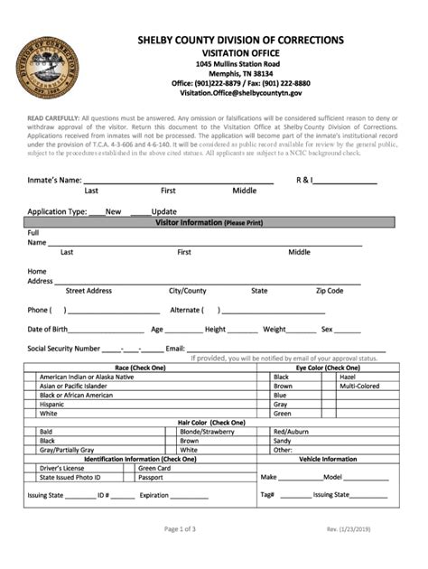 Tennessee Inmate Visitation Form Fill Out And Sign Online Dochub