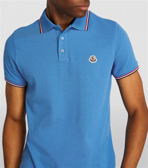 Mens Moncler blue Cotton Piqué Polo Shirt Harrods UK