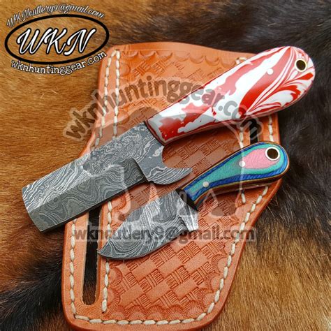 Custom Made Damascus Steel Bull Cutter And Skinner Knives Set Wkn