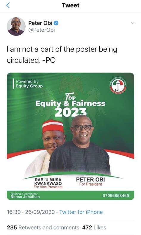 2023 Peter Obi Reacts To Viral Campaign Poster For President Daily