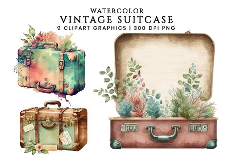 Vintage Suitcase Watercolor Clipart Graphic By Designscotch · Creative