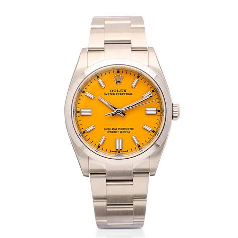 Rolex Oyster Perpetual Mm Yellow Dial Global Boutique