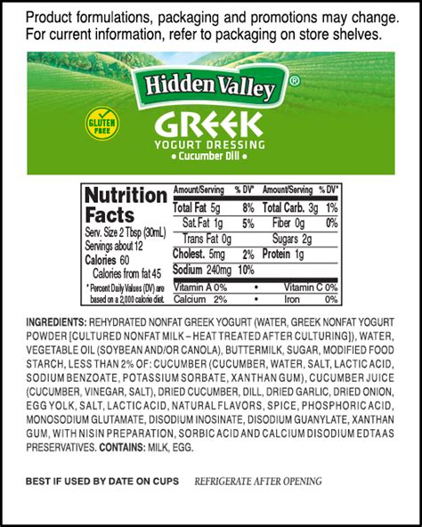 Hidden Valley Ranch Nutrition Facts - New Product Product reviews ...