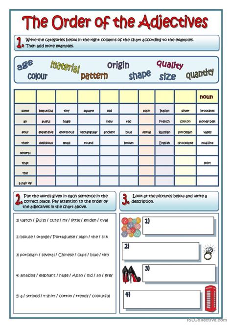 THE ORDER OF ADJECTIVES general gram…: English ESL worksheets pdf & doc