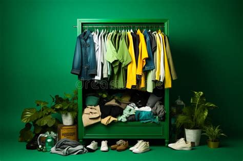Green Cabinet Filled With Clothes Next To Potted Plant Generative Ai
