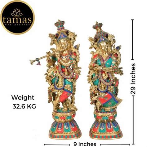 D2c Tamas Antique Finish Brass Handcrafted Radha Krishna Statue Height