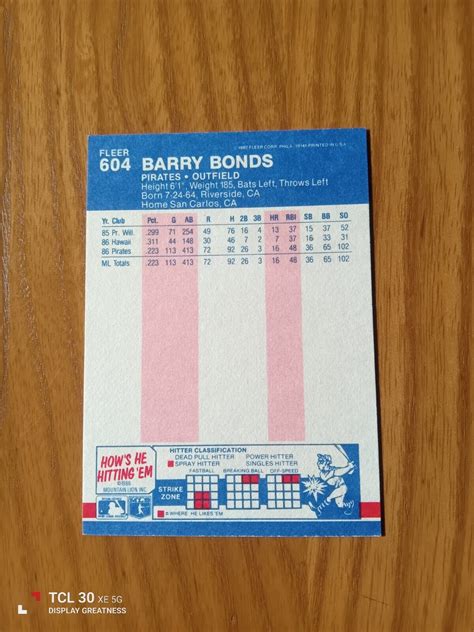 1987 Fleer BARRY BONDS Rookie Card 604 PITTSBURGH PIRATES RC EBay