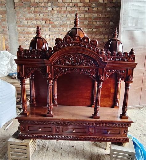 Hand Carved Brown Teak Wood Pooja Mandir For Home Size Dimension