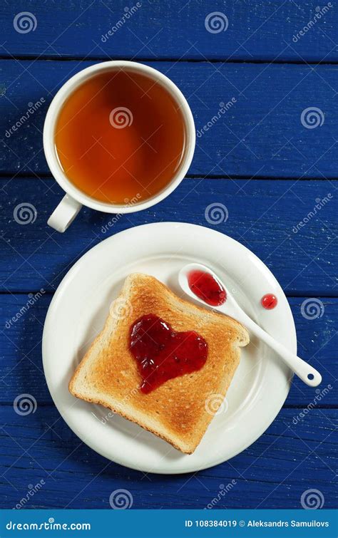 Toasted Bread With Jam And Tea Stock Image Image Of Spoon Sandwich