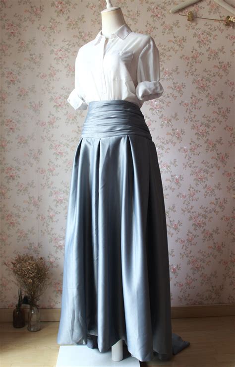 GRAY Taffeta Skirt Lady High Waist Taffeta Skirt Maxi Party Prom Skirt ...