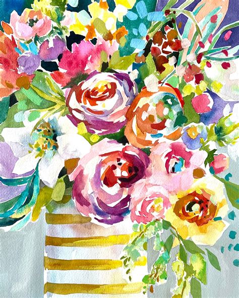 Floral Watercolor Art Print, Modern Flowers, Wall Art, Colorful Floral ...