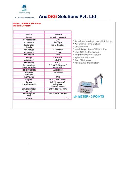 Labman Digital Ph Meter For Laboratory Model Name Number Lmph At